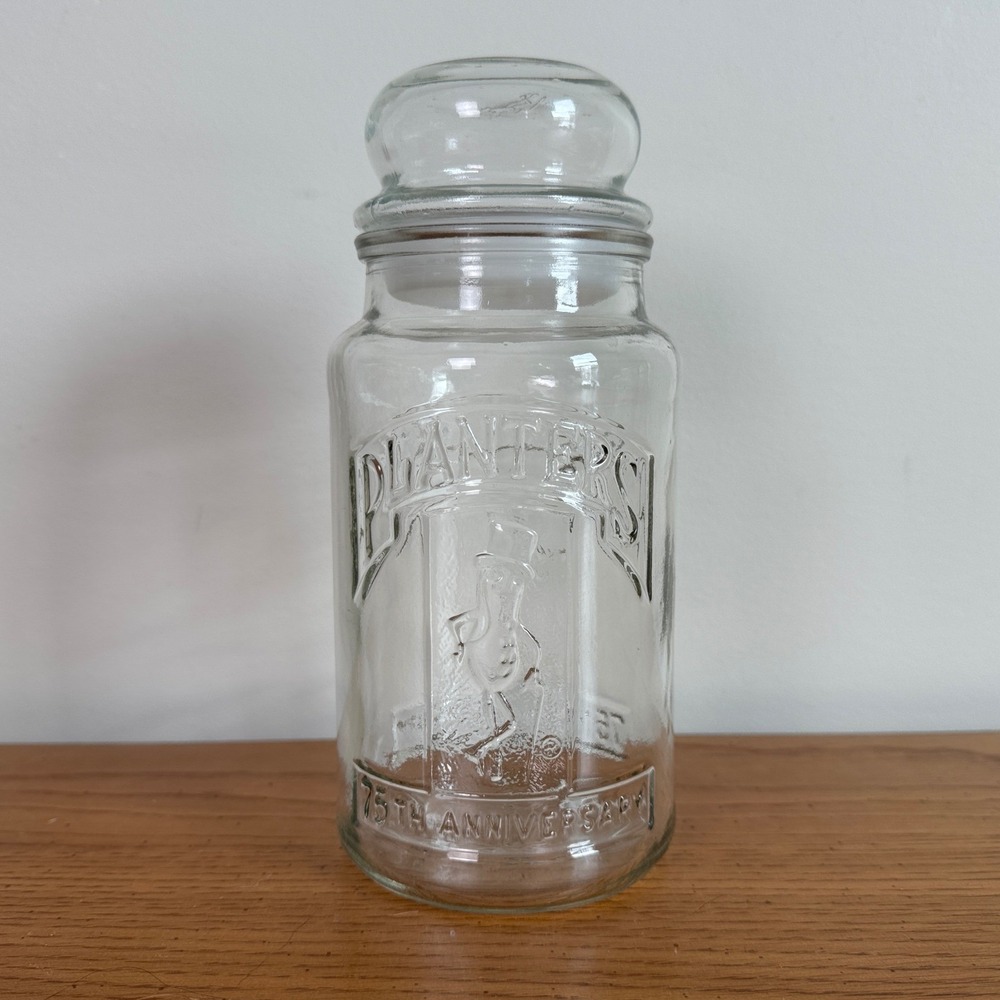 Planters Peanuts 75th Anniversary Glass Jar Mr‎ Peanut 1981 Collectible